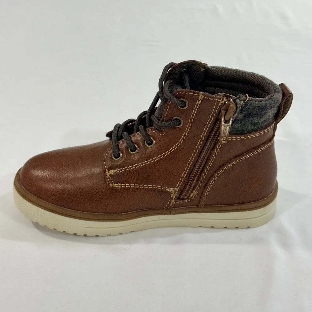 Thereabouts Connor Boys Boots Size 12M Brown Faux Leather Side Zip Memory Foam
